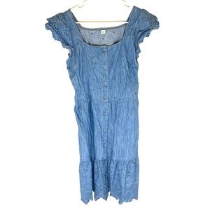 2/$15 Old Navy - Blue Chambray Button-Front Mini Dress Flutter Sleeve Size Small